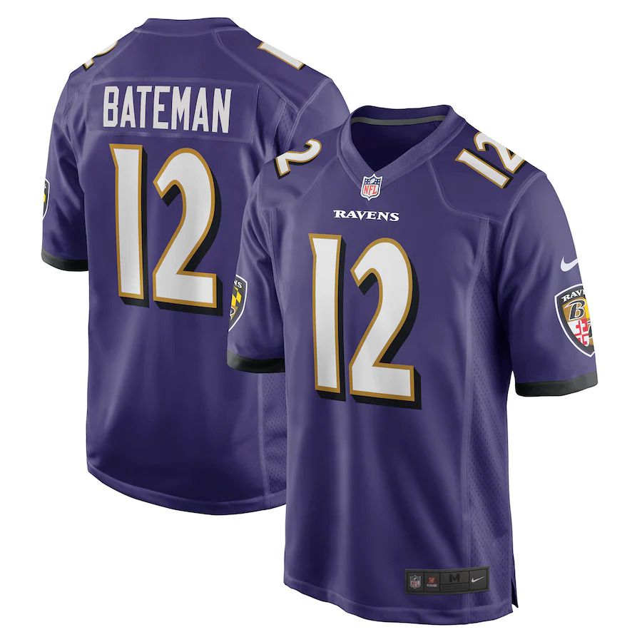 Men Baltimore Ravens #12 Rashod Bateman Nike Purple Game NFL Jersey->baltimore ravens->NFL Jersey